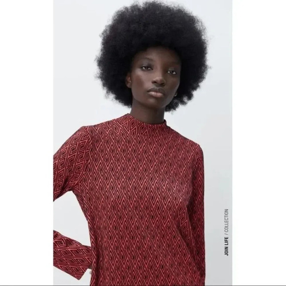 ZARA Jacquard Mock Neck Long Sleeve Dress - Picture 4 of 12